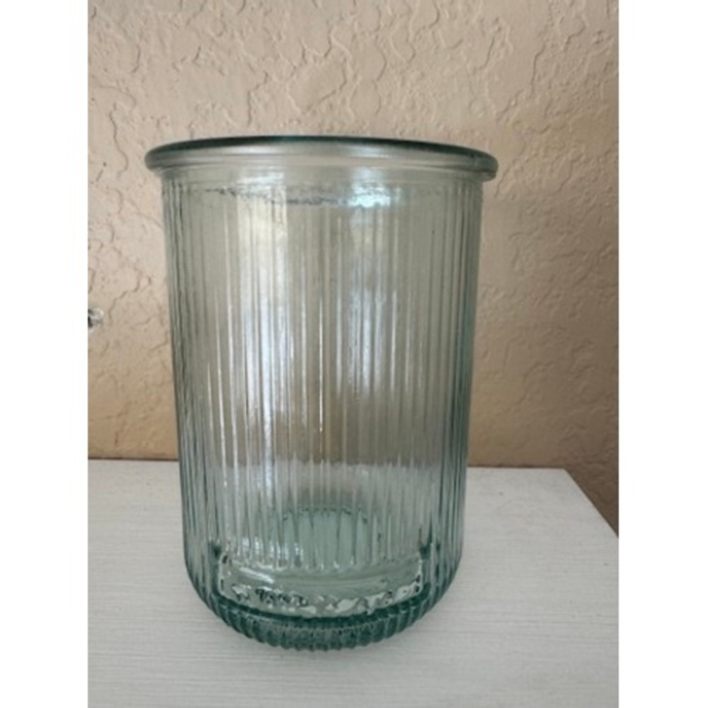 100% Recycled Glass‎ Ribbed Vase Light Green Fluted Cylinder Canister 5.5 inch